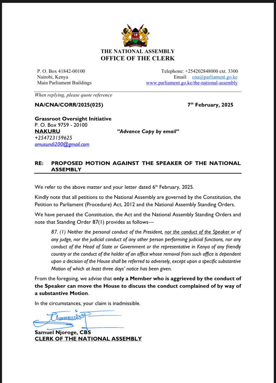 Censure motion against Speaker Wetang’ula unprocedural-National Assembly