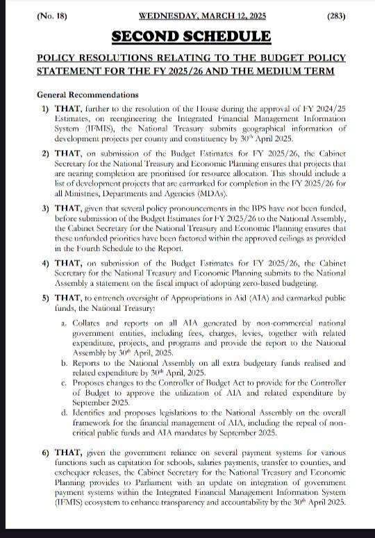 National Assembly approves BPS, sets National spending at kshs 2.52 trillion and stringent financial resolutions