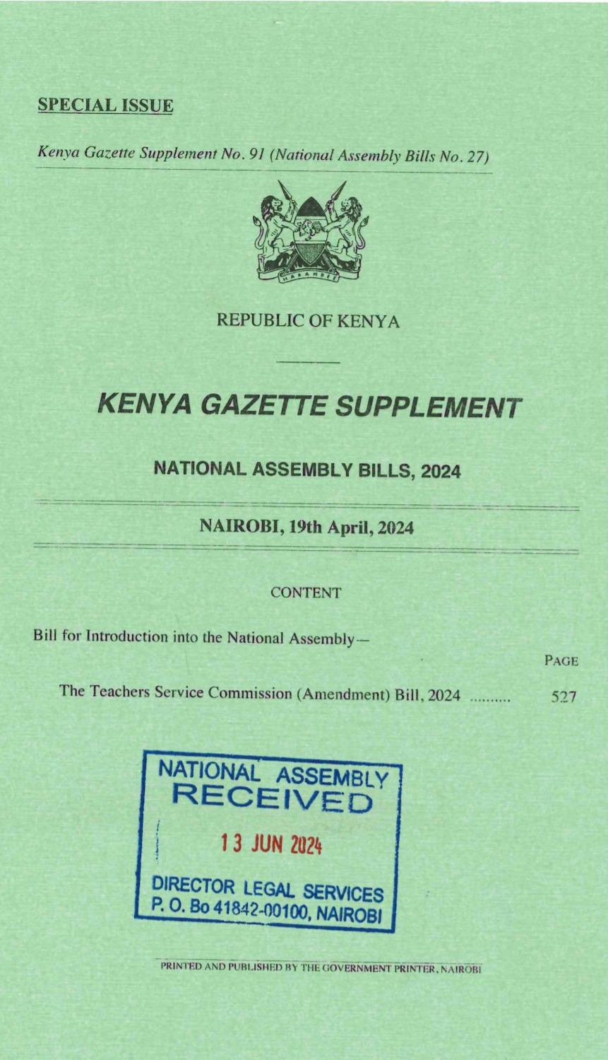 TSC Amendment Bill seeking to entrench fairness in acting postions and secure teachers' allowances introduced