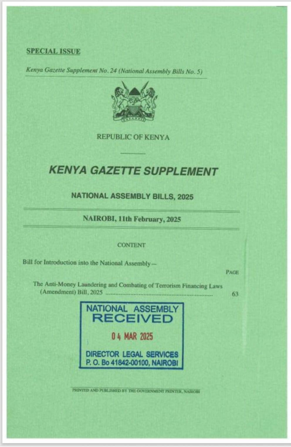 National Assembly passes Anti-Money Laundering and Combating of Terrorism Financing Laws (Amendment) Bill, 2025