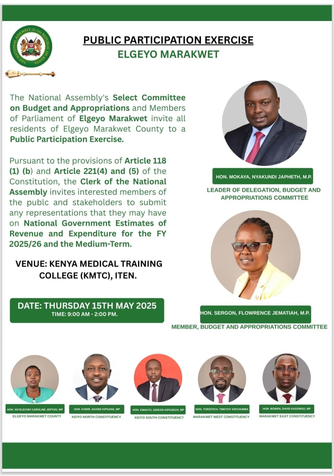 Public participation exercise on the 2025/2026 budget estimates in Elgeyo Marakwet County 