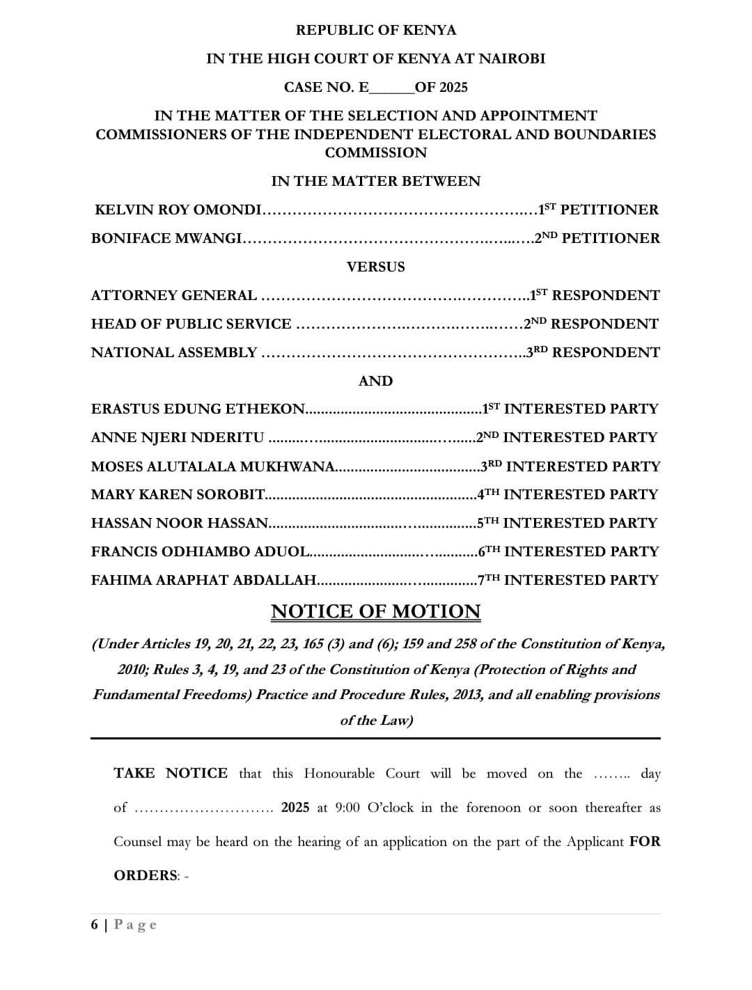 Strike out petition on vetting of IEBC nominees: argues National Assembly 