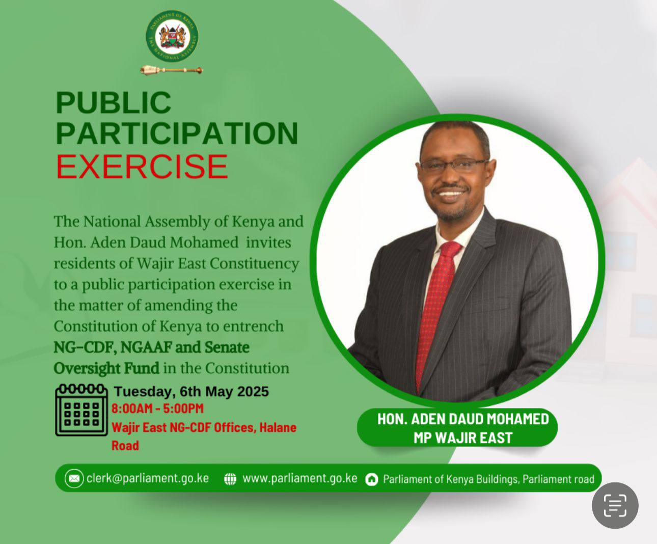 The National Assembly will conduct a public participation exercise on the Constitution of Kenya (Amendment) Bill, 2025.