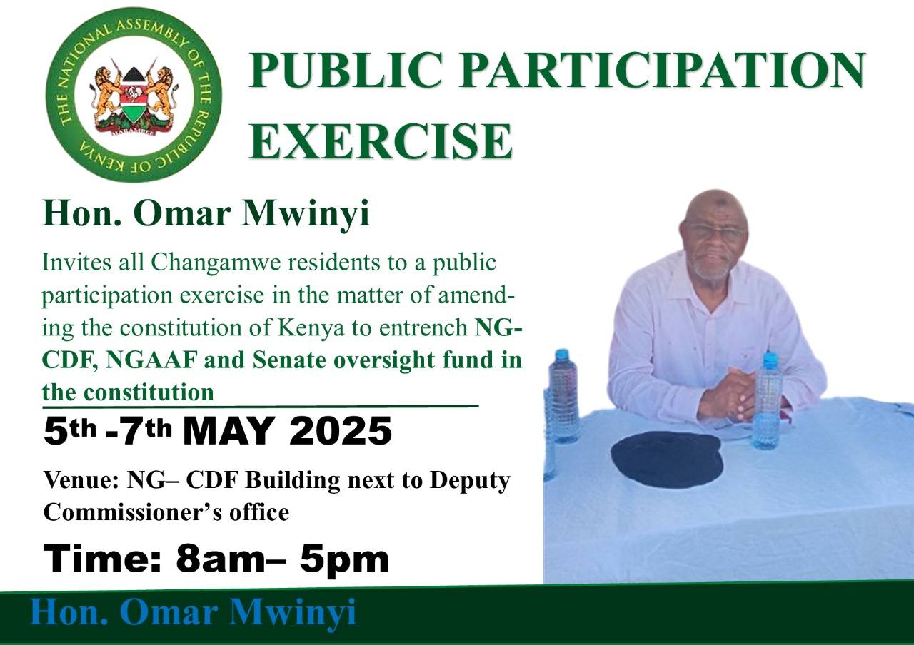 Public hearings on the Constitution of Kenya (Amendment) Bill, 2025 kick off in Mombasa county