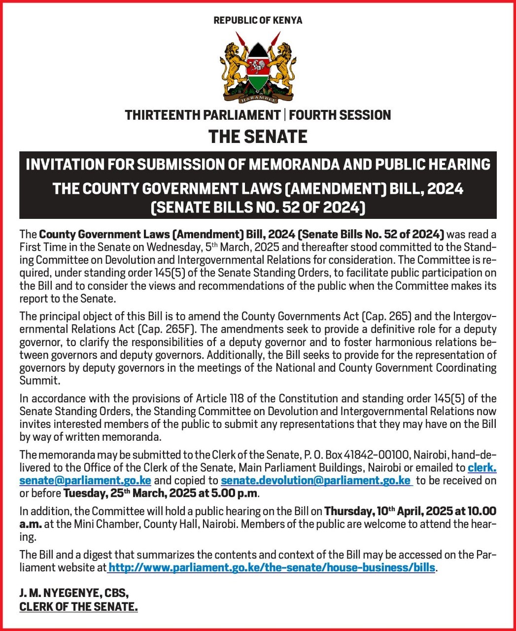 Have your say on the County Government Laws (Amendment) Bill, 2024. 